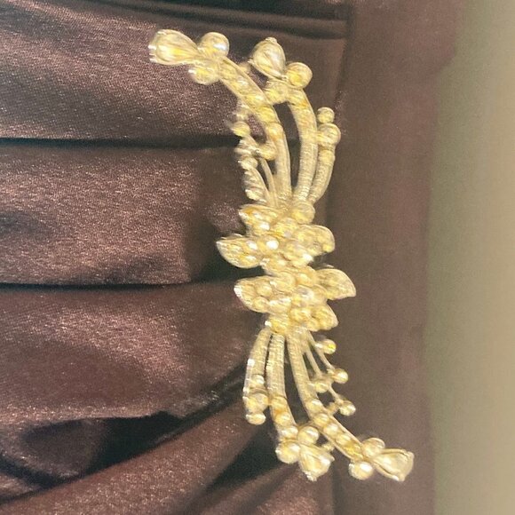 David's Bridal SZ 8 truffle satin strapless formal flare gown bridal formal prom - Picture 8 of 13